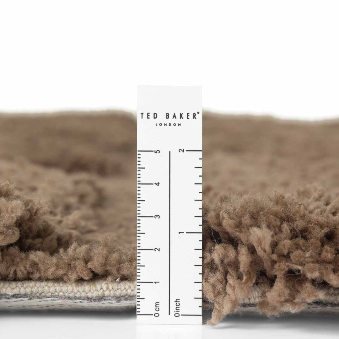 Brown carpet texture with a ruler and 'Ted Baker London' branding