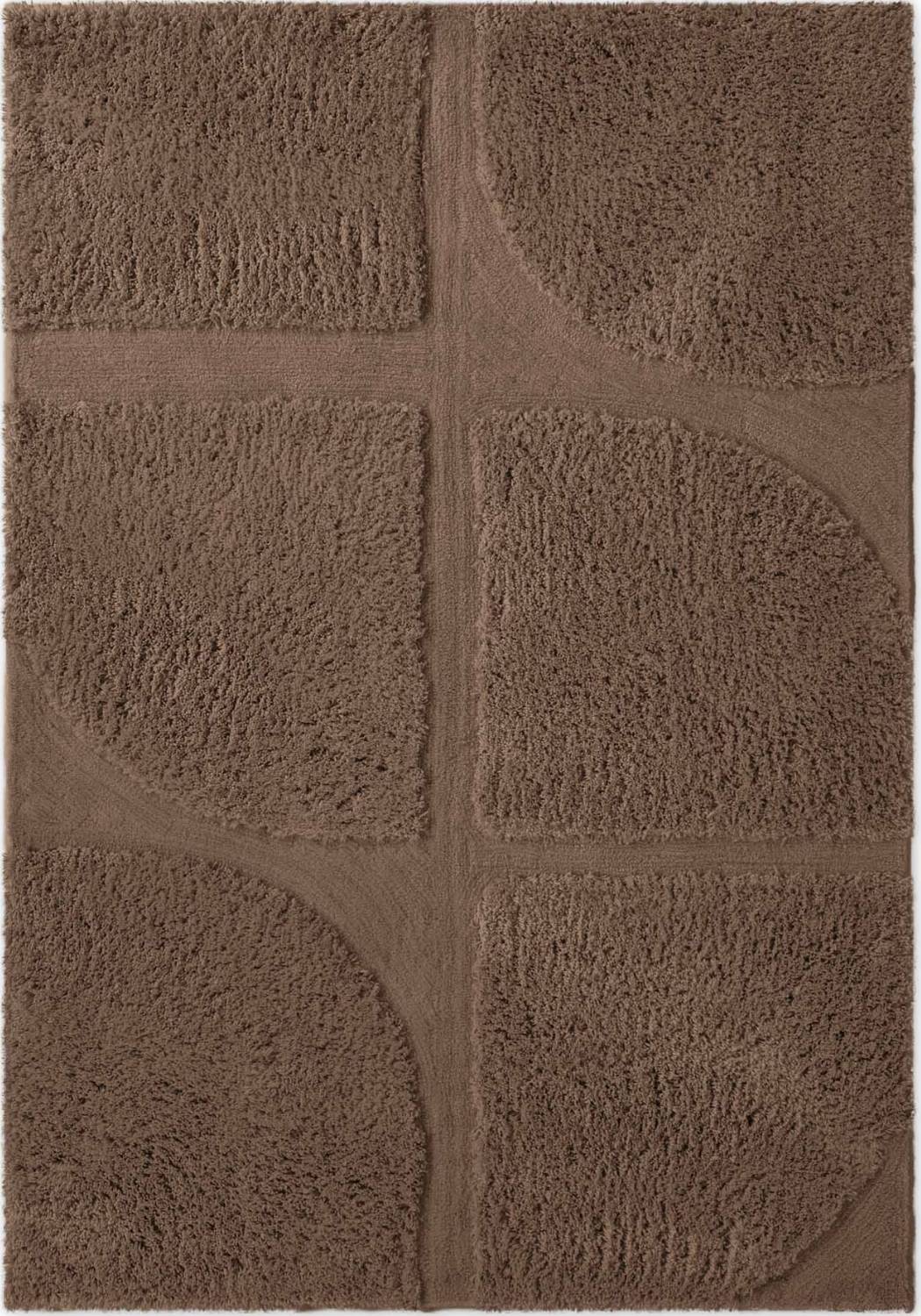 Brown textured rug with geometric pattern