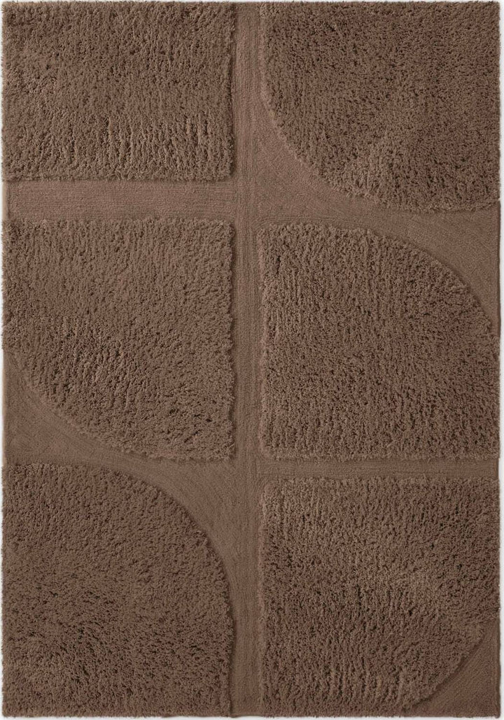 Brown textured rug with geometric pattern