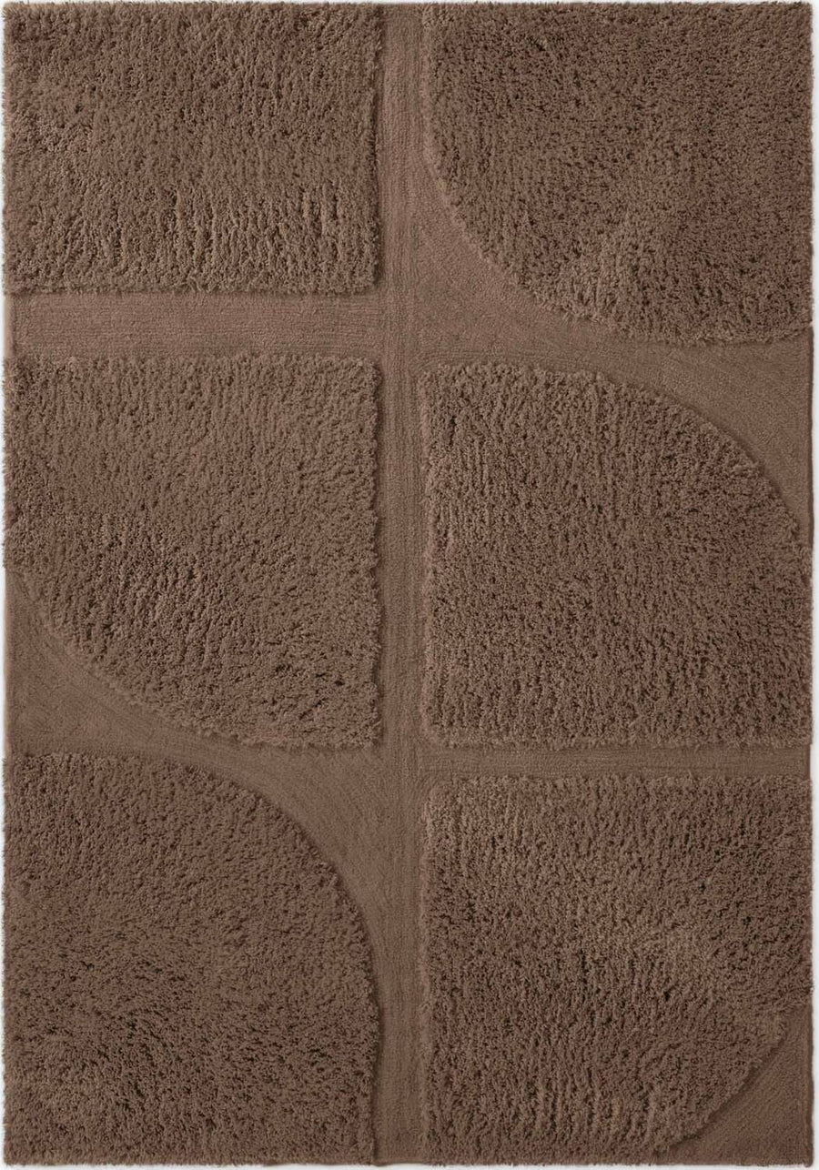 Brown textured rug with geometric pattern