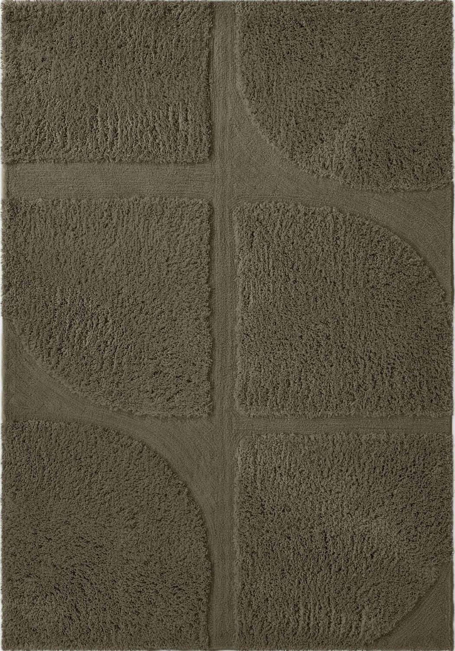 Brown textured square patterned rug