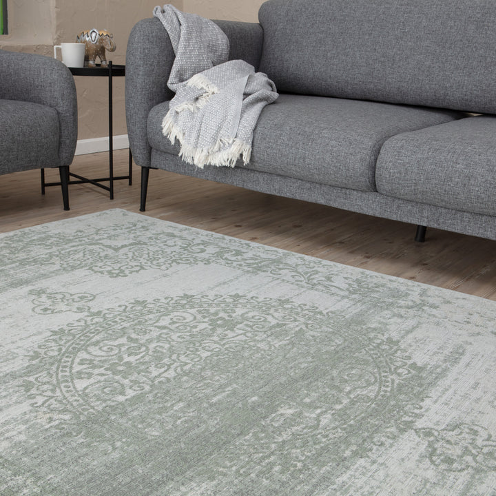 Carina Collection Modern Washable Rugs in Green | 6944