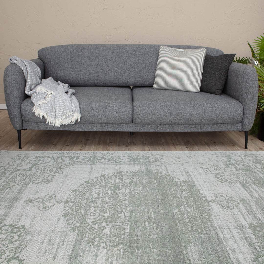 Carina Collection Modern Washable Rugs in Green | 6944