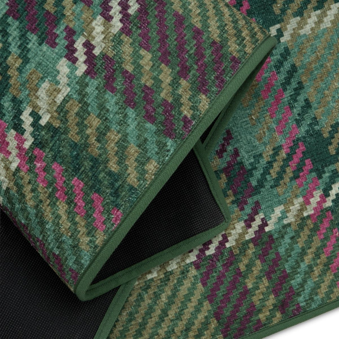 Eco-Washable Green Plaid Rug