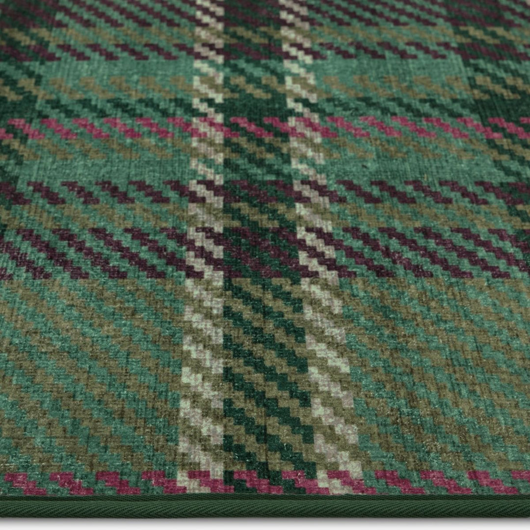 Eco-Washable Green Plaid Rug