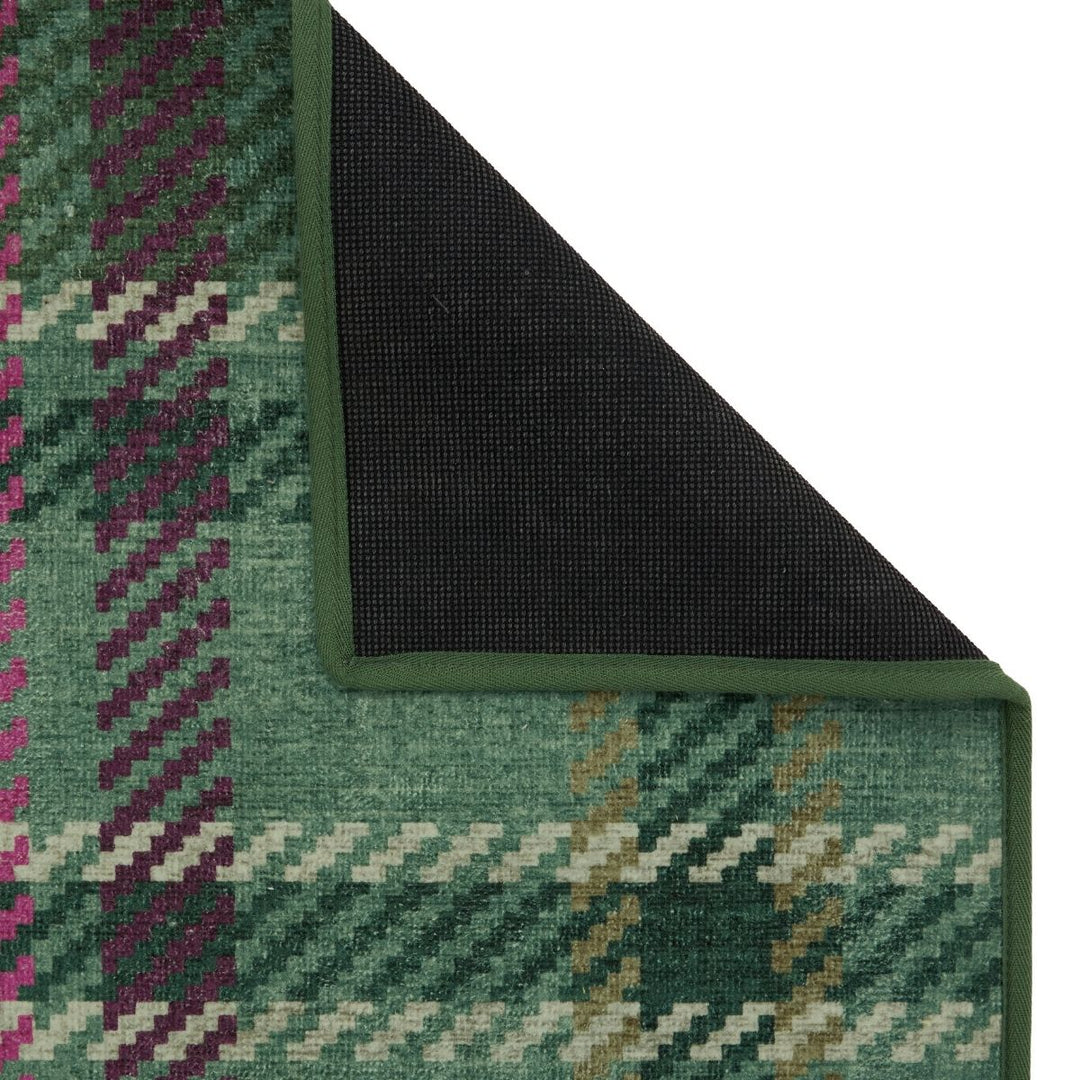 Eco-Washable Green Plaid Rug