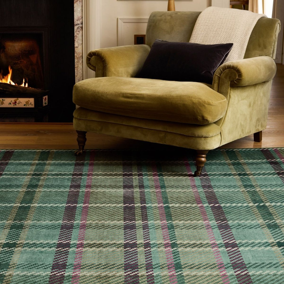 Eco-Washable Green Plaid Rug