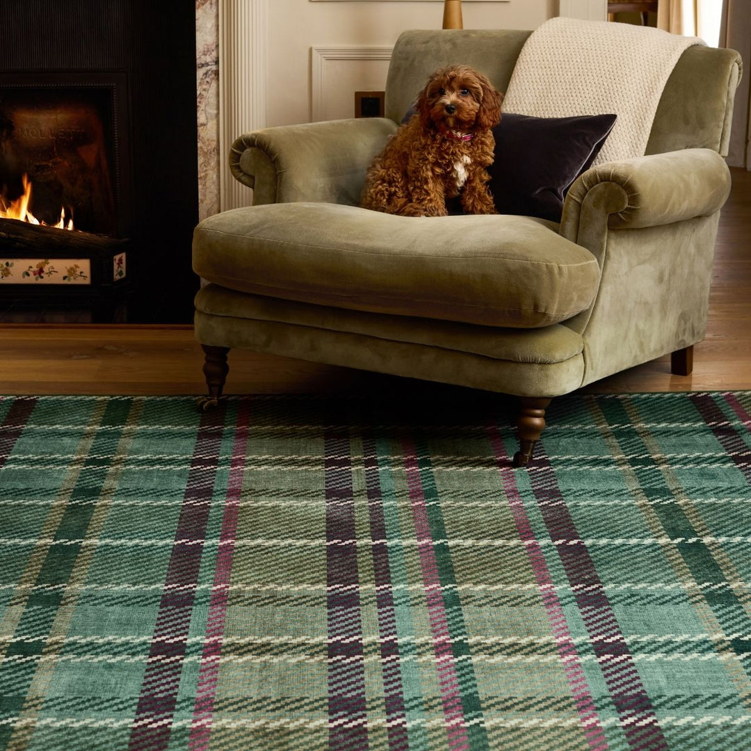 Eco-Washable Green Plaid Rug