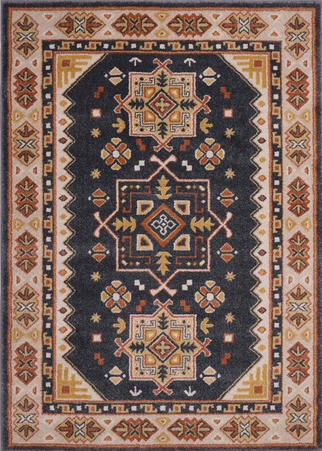 Decorative rug with geometric pattern on a dark background