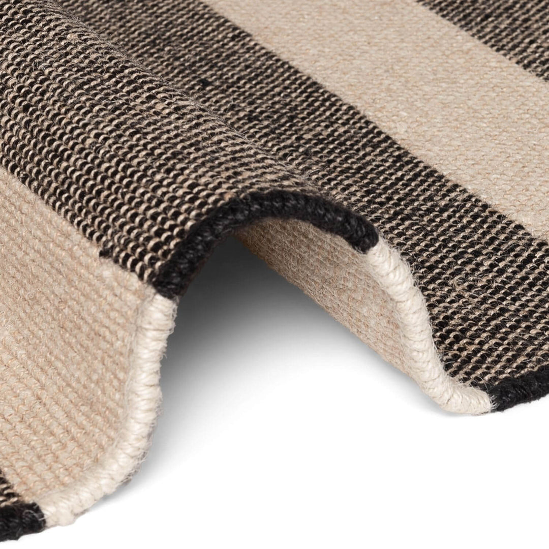 Handloom Jute Rug Natural White Black Fringed, Reversible, Striped Rug
