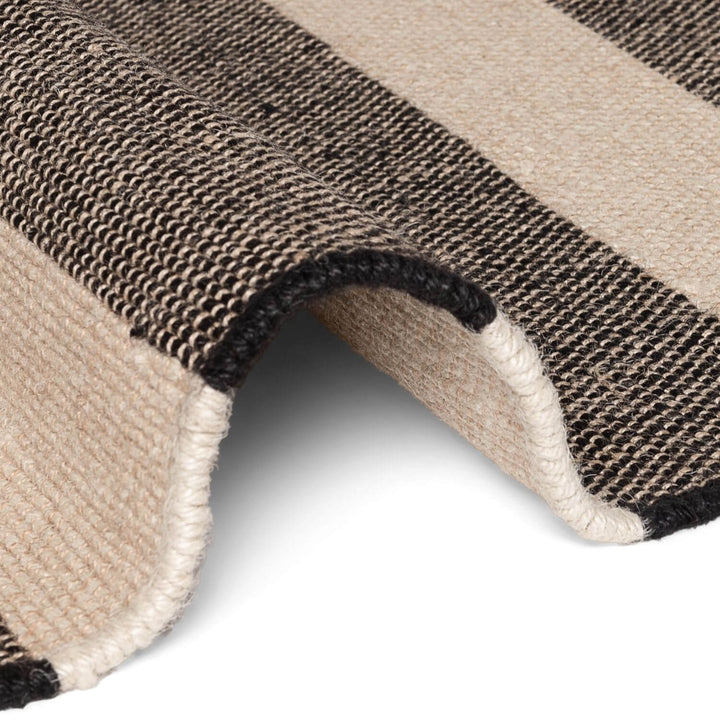 Handloom Jute Rug Natural White Black Fringed, Reversible, Striped Rug