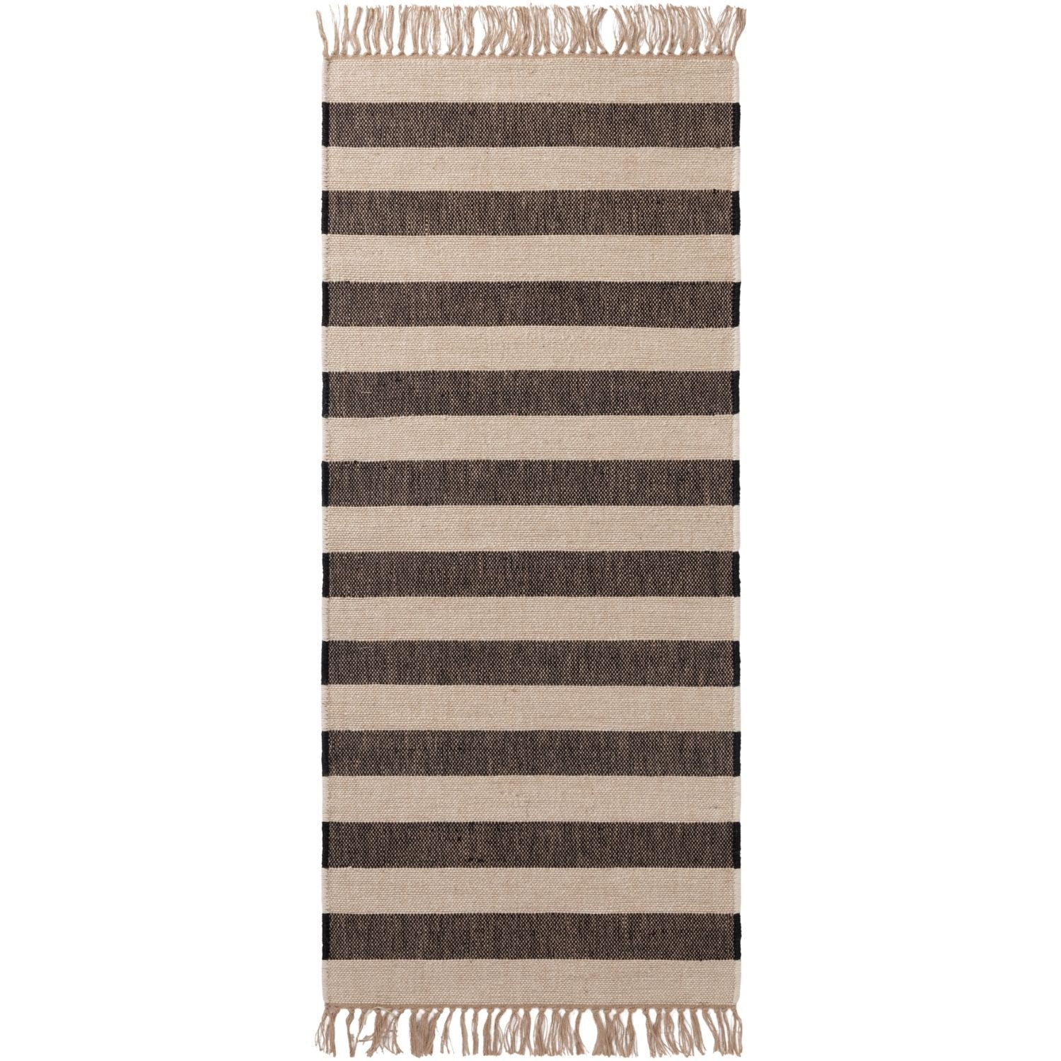 Handloom Jute Rug Natural White Black Fringed, Reversible, Striped Rug