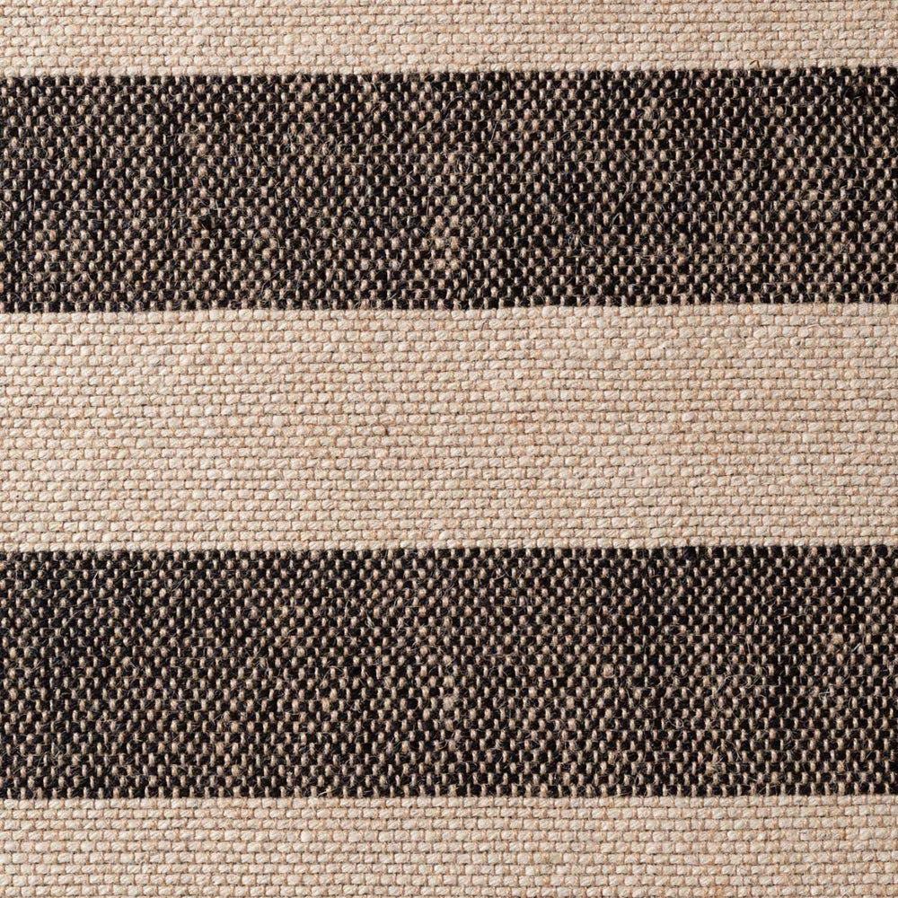 Handloom Jute Rug Natural White Black Fringed, Reversible, Striped Rug