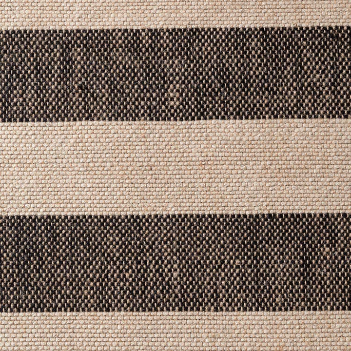 Handloom Jute Rug Natural White Black Fringed, Reversible, Striped Rug
