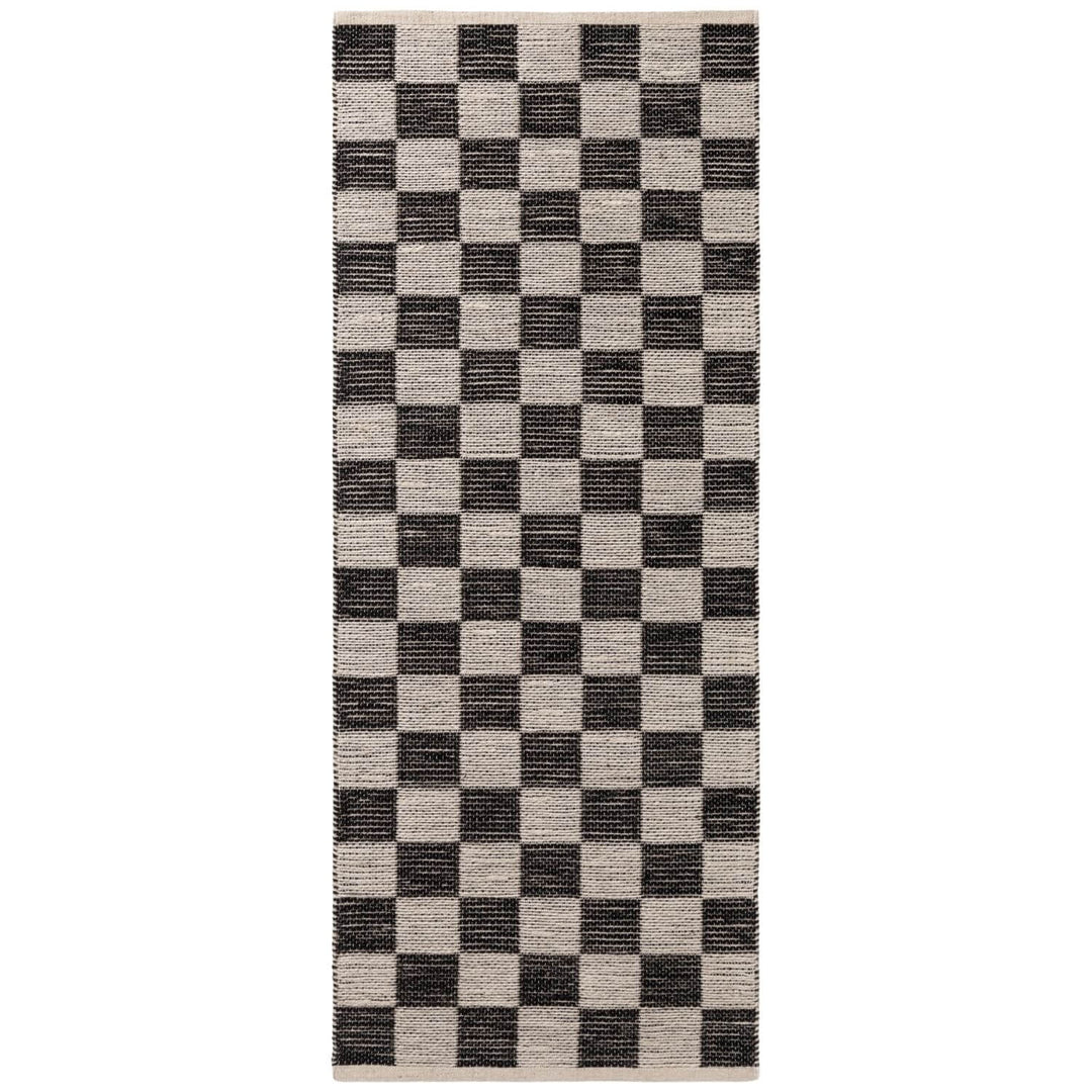 Handloom Jute Rug Natural White Black, Reversible, Long-lasting, checkerboard design.
