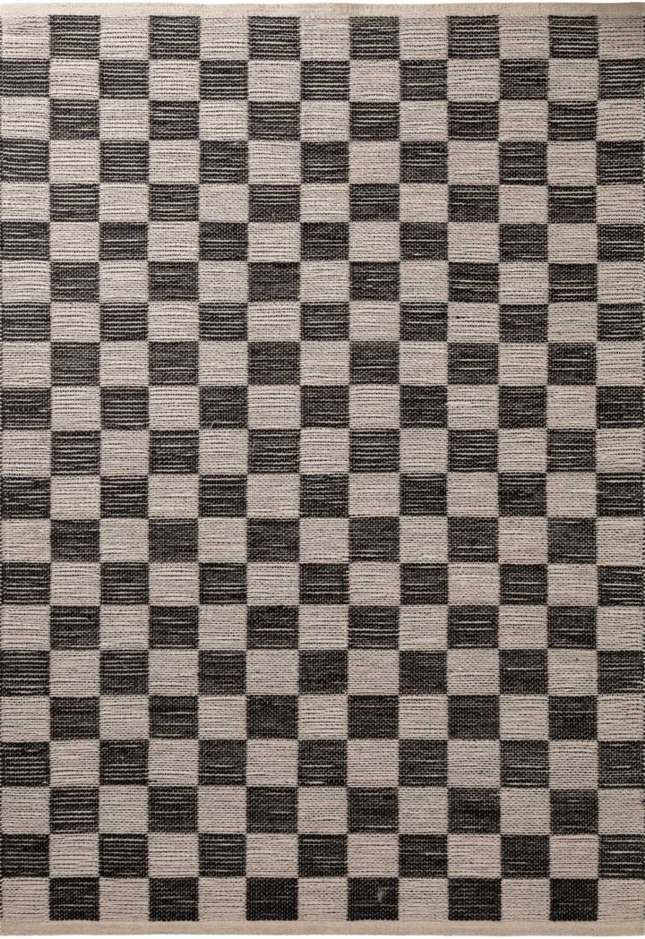 Handloom Jute Rug Natural White Black, Reversible, Long-lasting, checkerboard design.