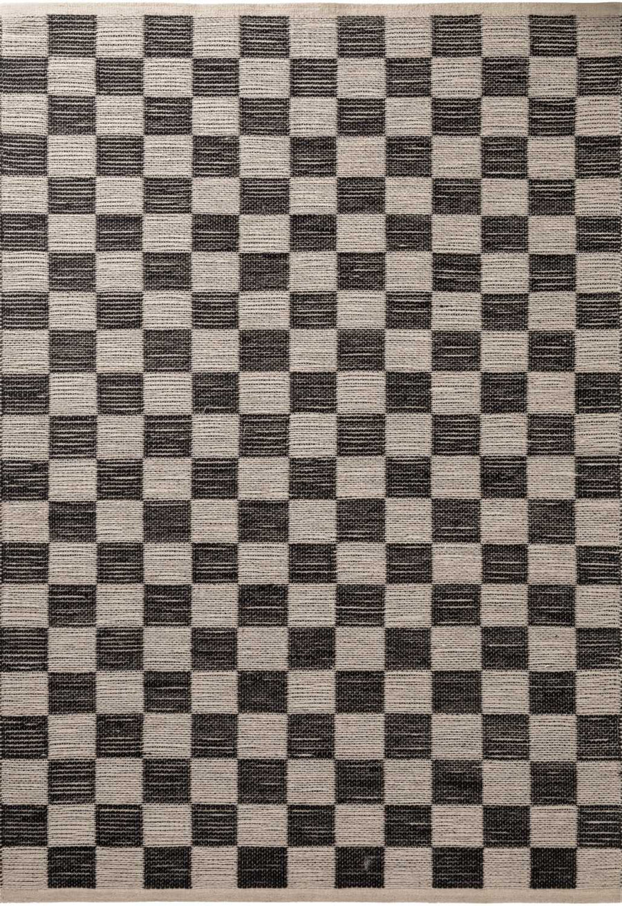 Handloom Jute Rug Natural White Black, Reversible, Long-lasting, checkerboard design.