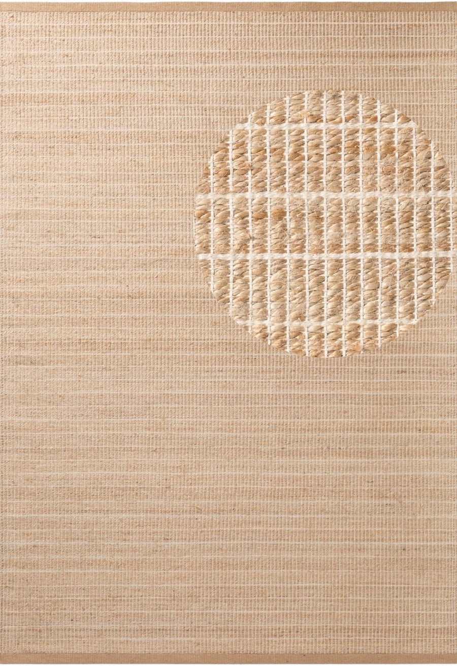 Beige woven mat with a circular pattern