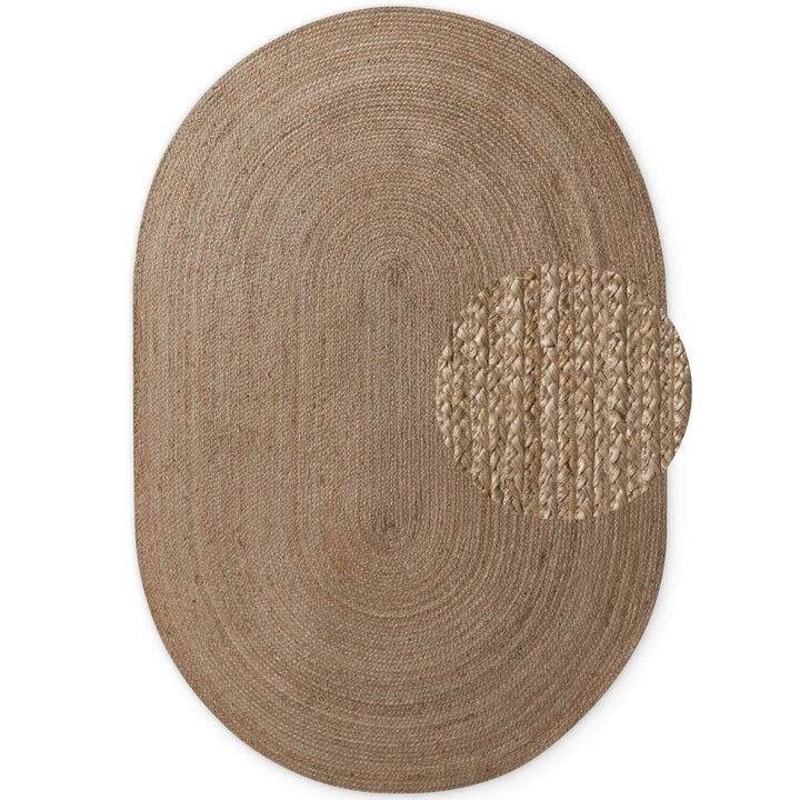 Braided Jute Rug Oval Rangpur Natural Grey Brown