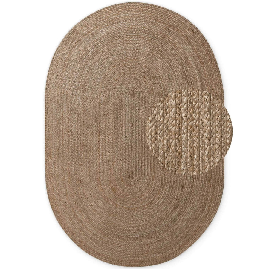 Braided Jute Rug Oval Rangpur Natural Grey Brown