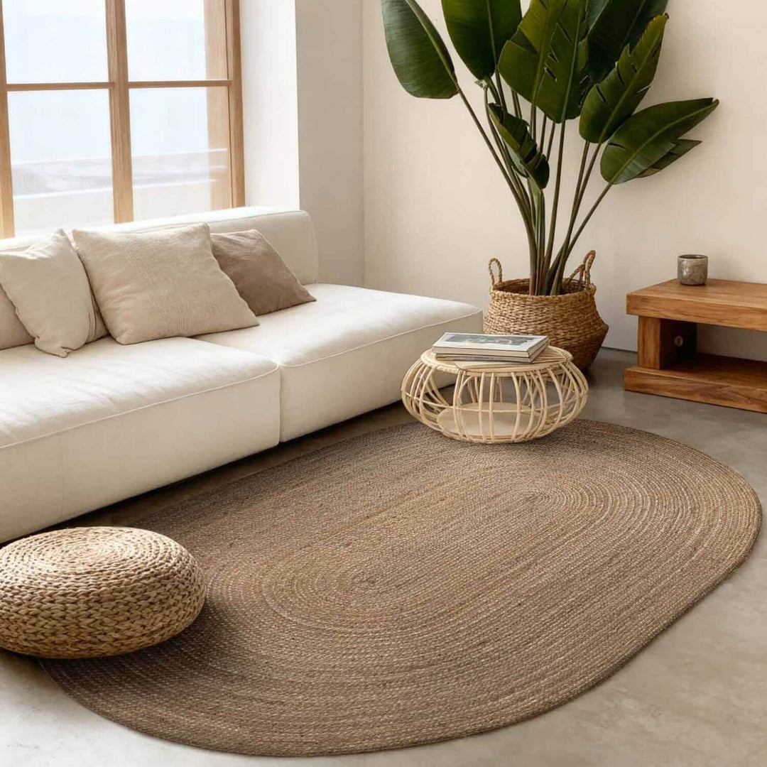 Braided Jute Rug Oval Rangpur Natural Grey Brown