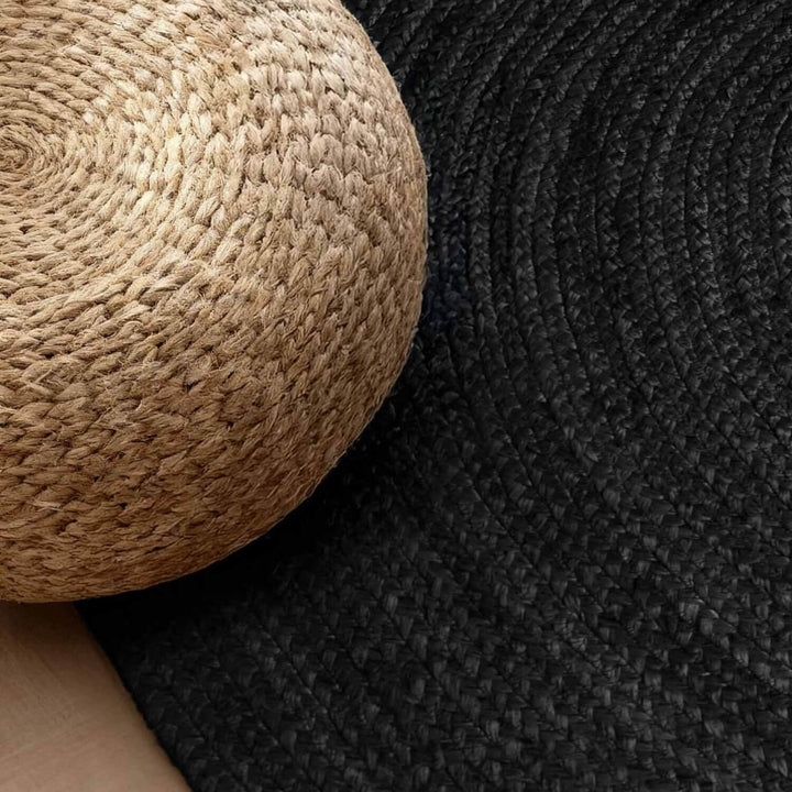 Braided Jute Rug Round Rangpur Black