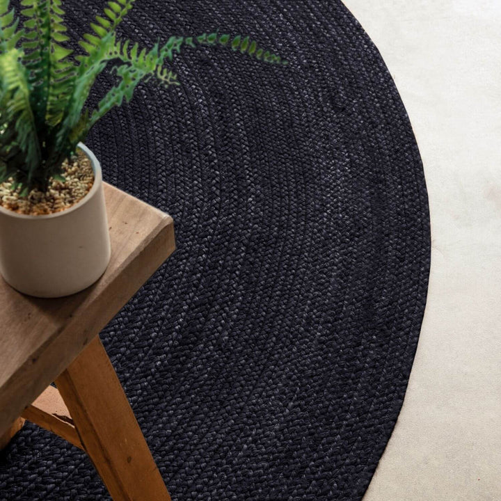 Braided Jute Rug Round Rangpur Black