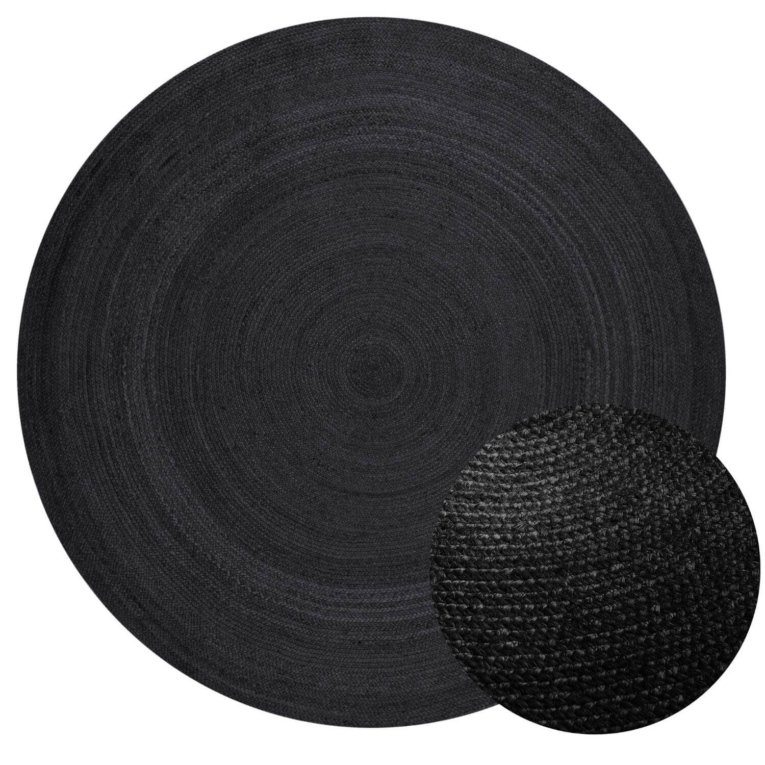 Braided Jute Rug Round Rangpur Black