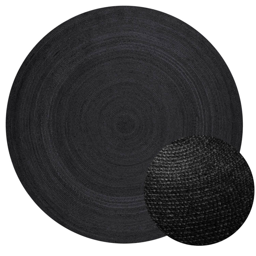 Braided Jute Rug Round Rangpur Black