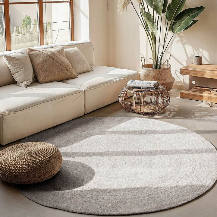 Braided Jute Rug Round Rangpur White