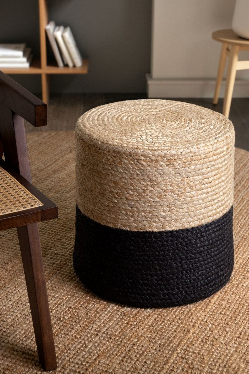 The Rugs Jutta Natural Jute Pouf - Handmade Boho Style