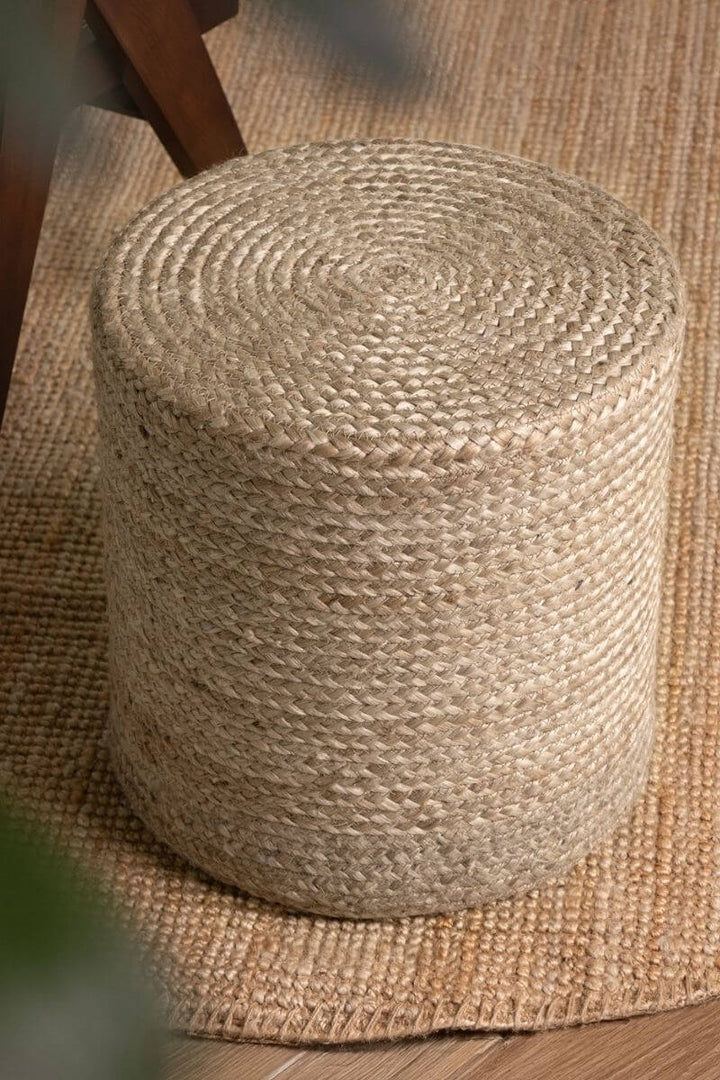 The Rugs Jutta Natural Jute Pouf - Handmade Boho Style