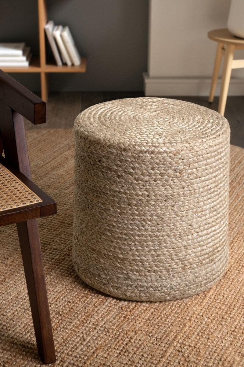 The Rugs Jutta Natural Jute Pouf - Handmade Boho Style