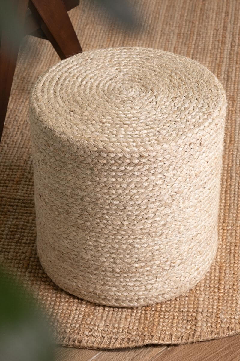 The Rugs Jutta Natural Jute Pouf - Handmade Boho Style