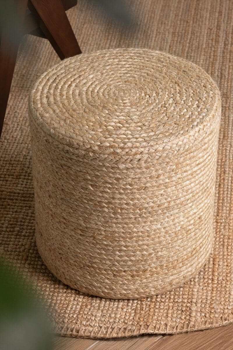The Rugs Jutta Natural Jute Pouf - Handmade Boho Style