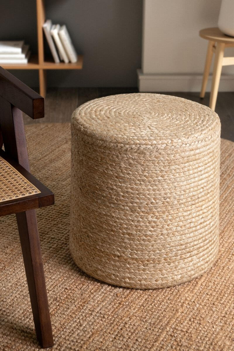 The Rugs Jutta Natural Jute Pouf - Handmade Boho Style