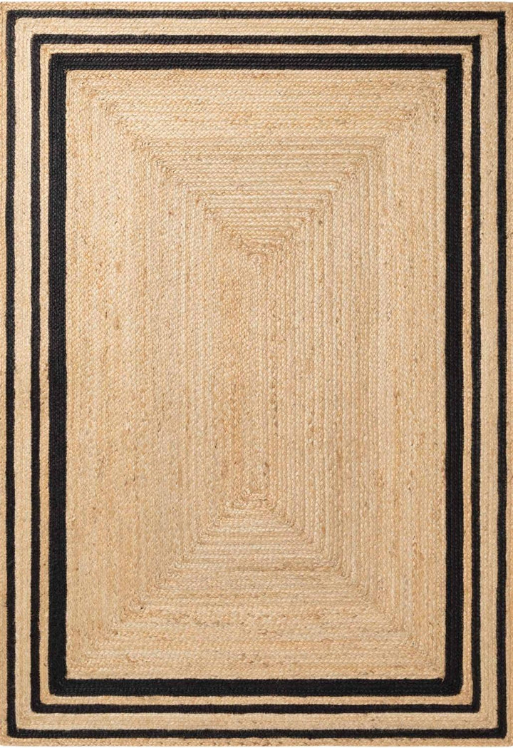 Beige area rug with black border