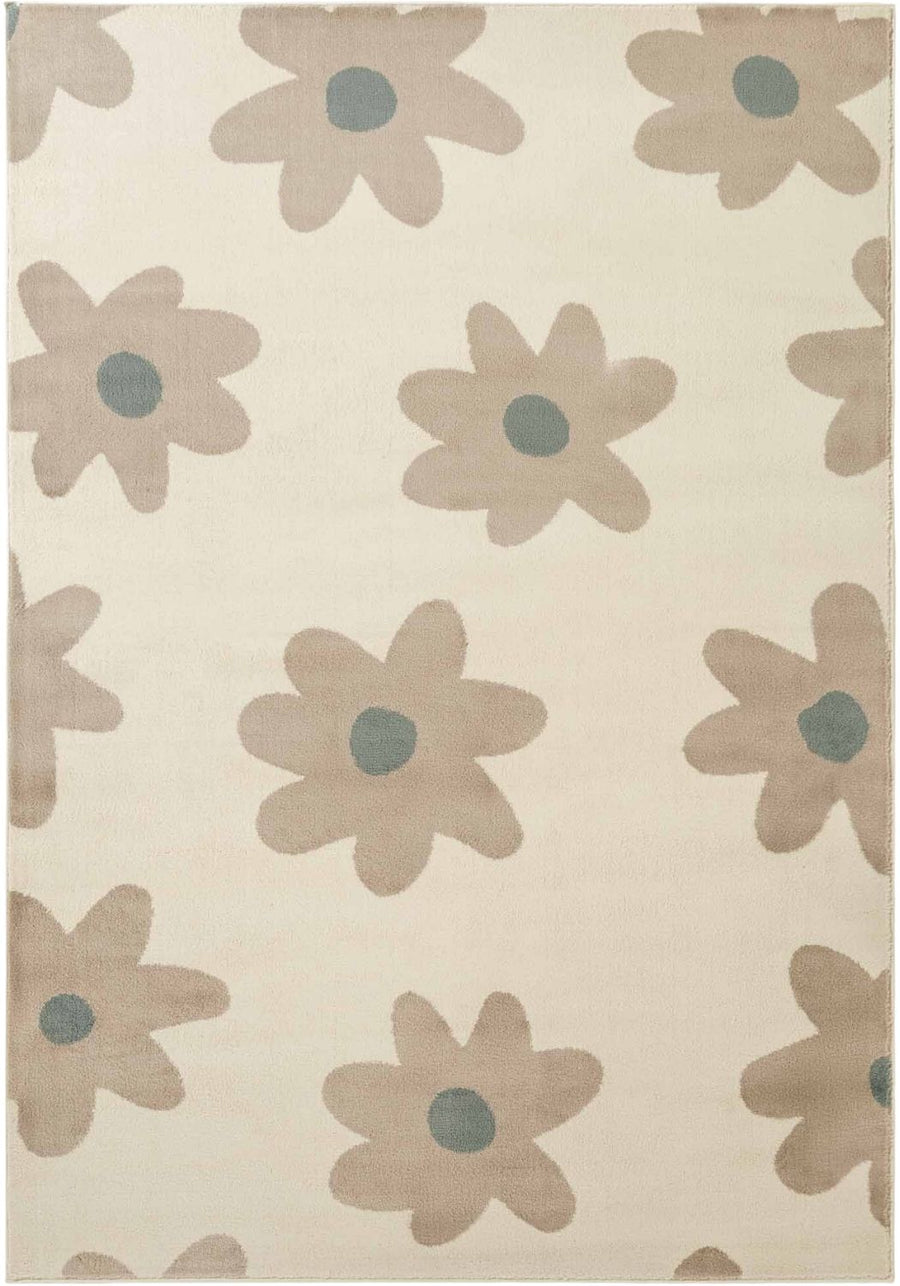 Beige rug with brown floral patterns