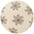 Round beige rug with brown floral patterns on a white background