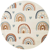 Round rug with rainbow and heart pattern on a white background