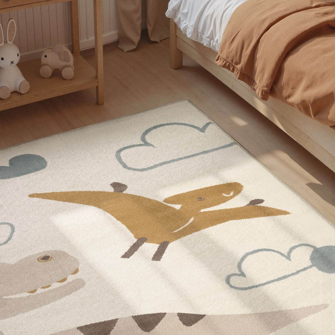 Adventures Kids Rug Dino Cream Underfloor Heating, Fun Design Rug