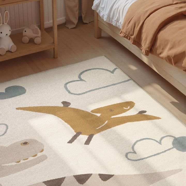 Adventures Kids Rug Dino Cream Underfloor Heating, Fun Design Rug