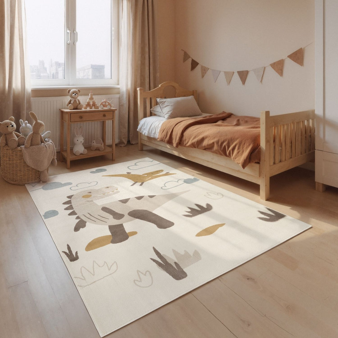 Adventures Kids Rug Dino Cream Underfloor Heating, Fun Design Rug
