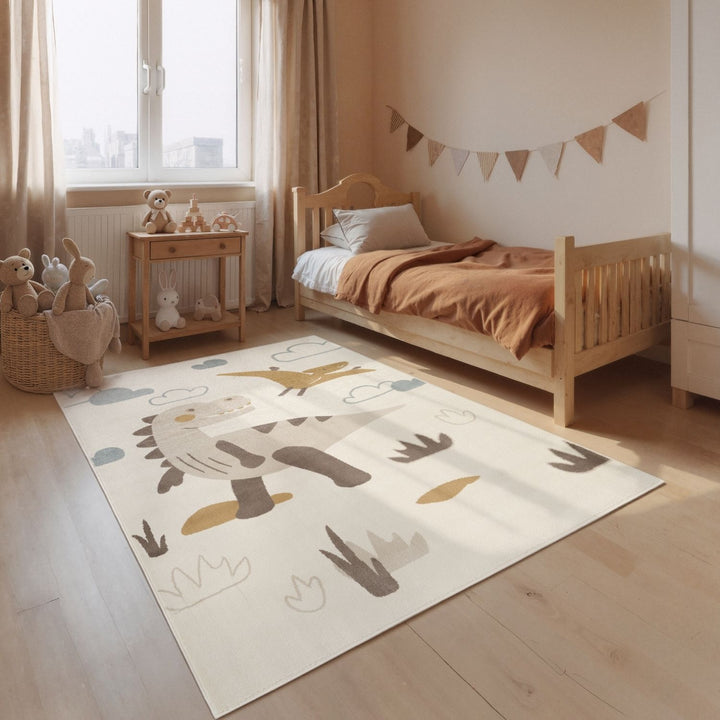 Adventures Kids Rug Dino Cream Underfloor Heating, Fun Design Rug