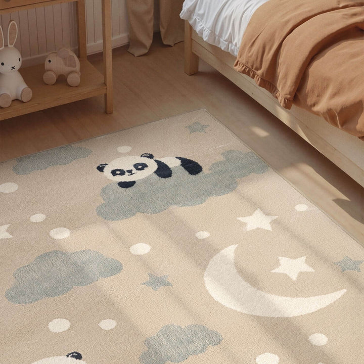 Adventures Kids Rug Dreamy Panda Beige Multicolor Soft durable pile, playful design.