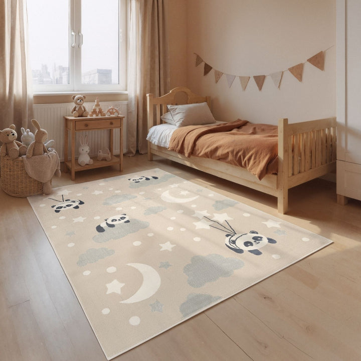Adventures Kids Rug Dreamy Panda Beige Multicolor Soft durable pile, playful design.