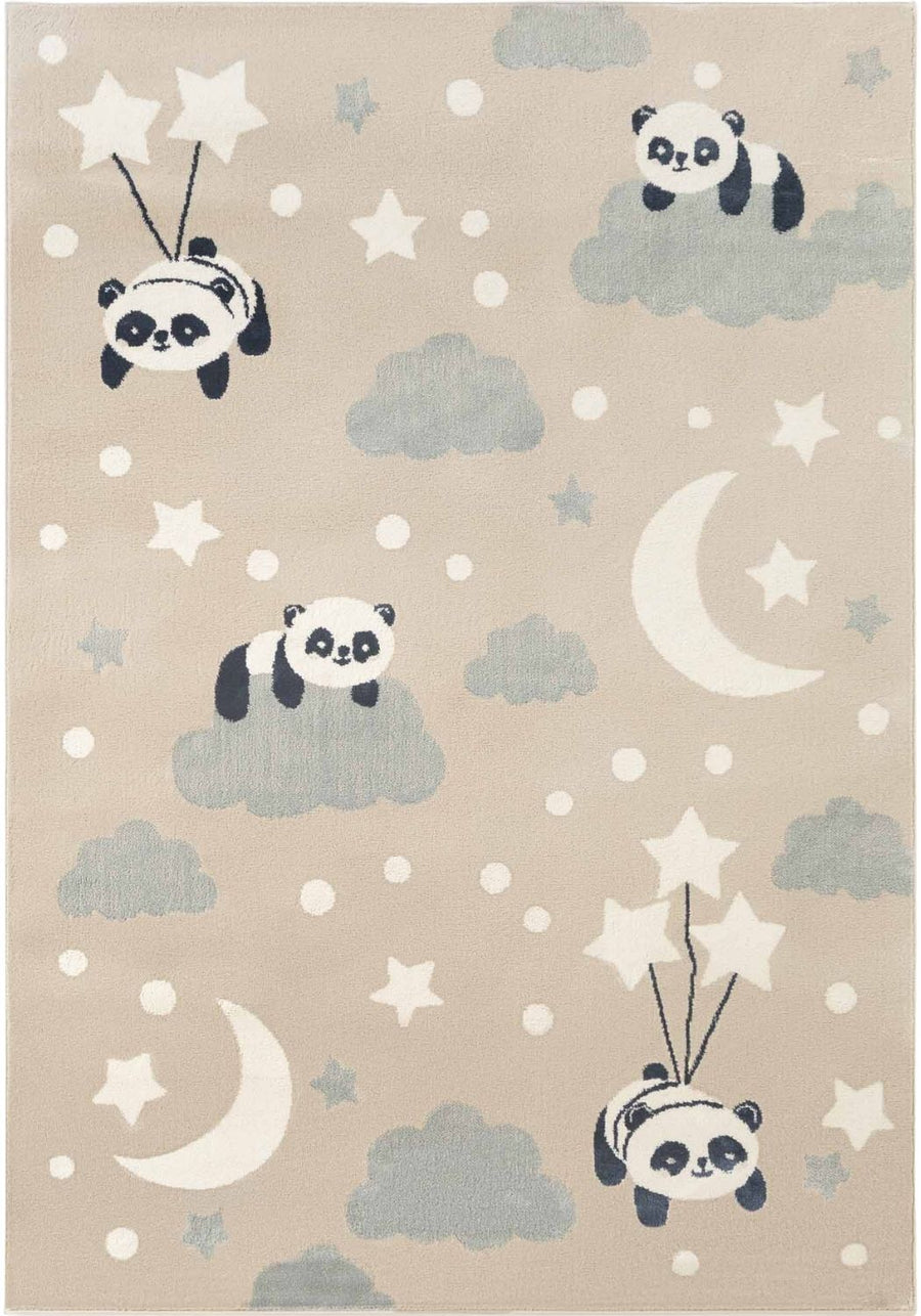 Adventures Kids Rug Dreamy Panda Beige Multicolor Soft durable pile, playful design.