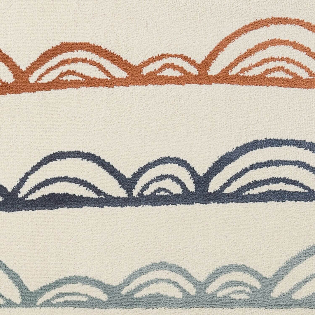 Decorative border with wavy lines in brown, blue, and beige on a beige background