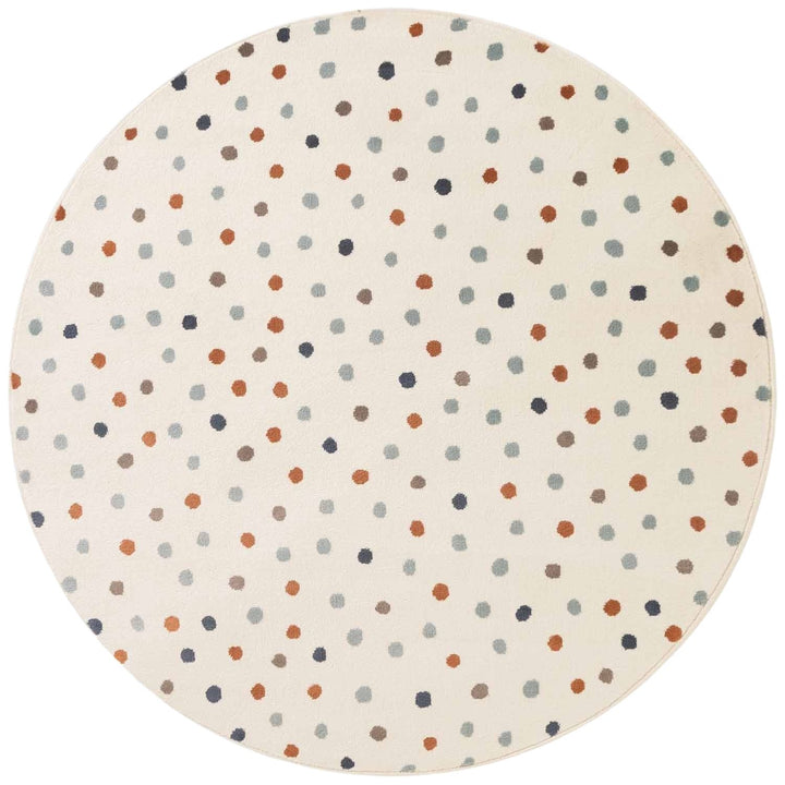 Round rug with multicolored dot pattern on a white background