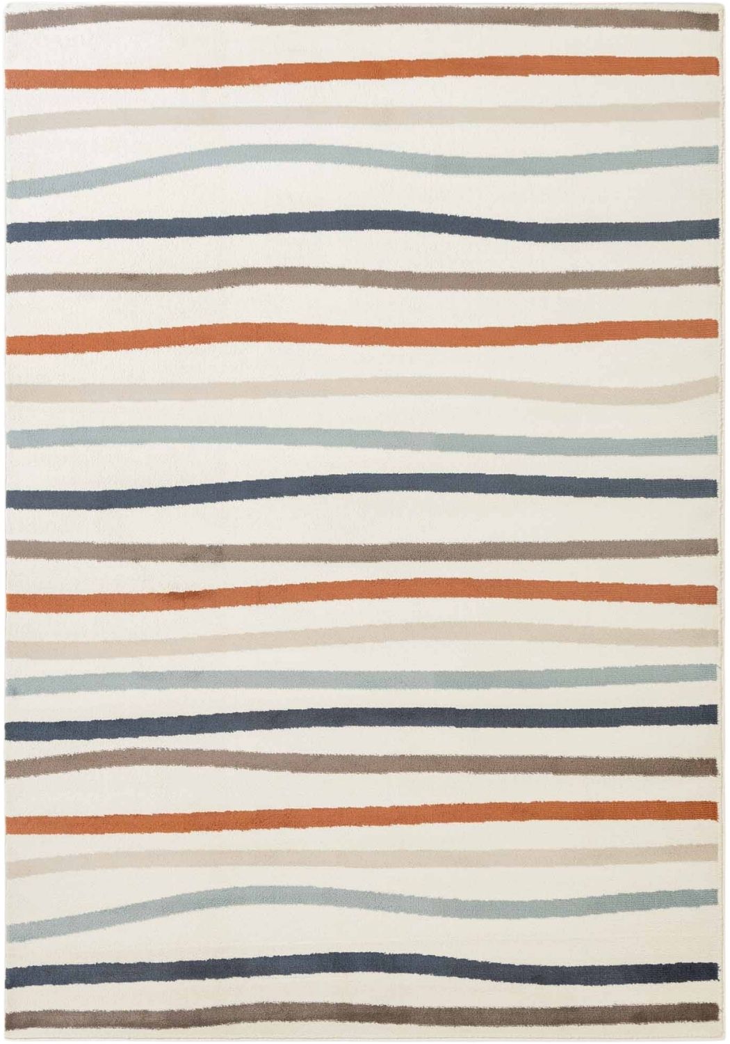 Striped area rug with multicolor pattern on a white background